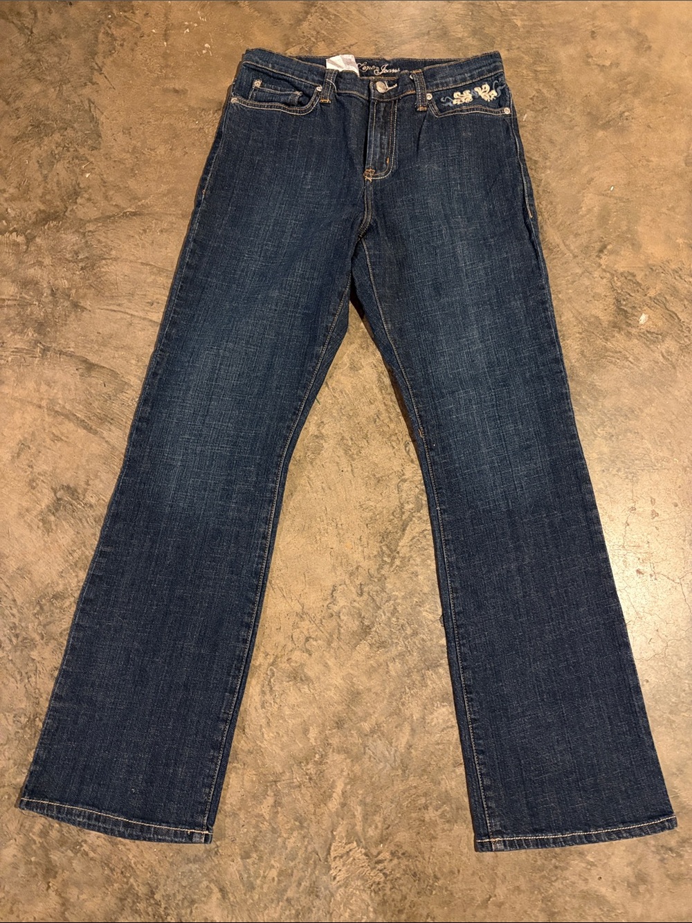 Women’s Dark Blue Boot Cut Jeans - Embroidered Waist